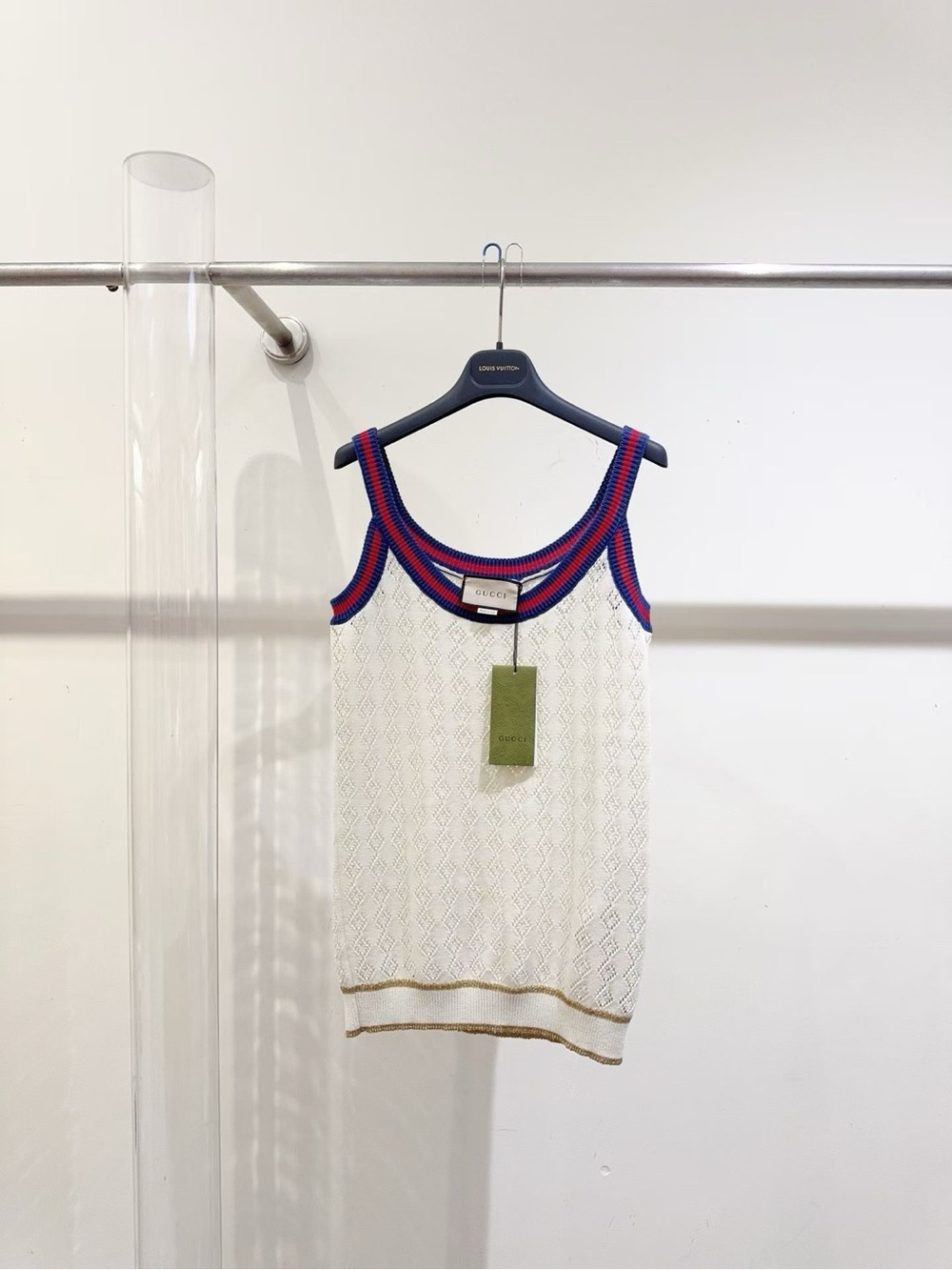 🚩steal Gucci White Knit Tank with Red and Blue Trim